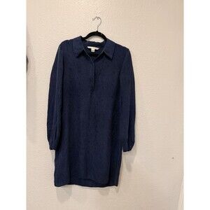 Diane Von Furstenberg Seanna Silk Shirt Dress Long Sleeve Navy Minimalist Sz 12